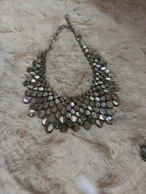 Amrita Singh Silver Tone Hammered Disc Bib Statement Necklace
